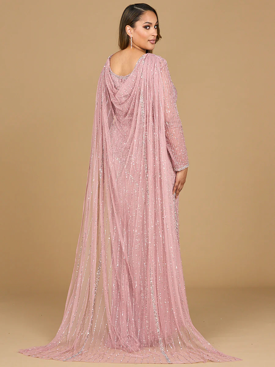 28956 Long Sleeve Beaded Gown with Cape