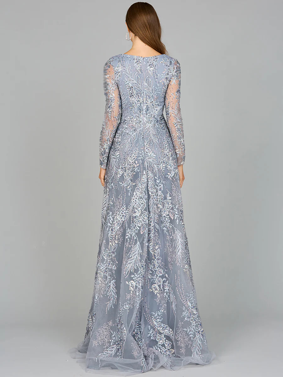 29046 Lace Long Sleeve Gown with Overskirt