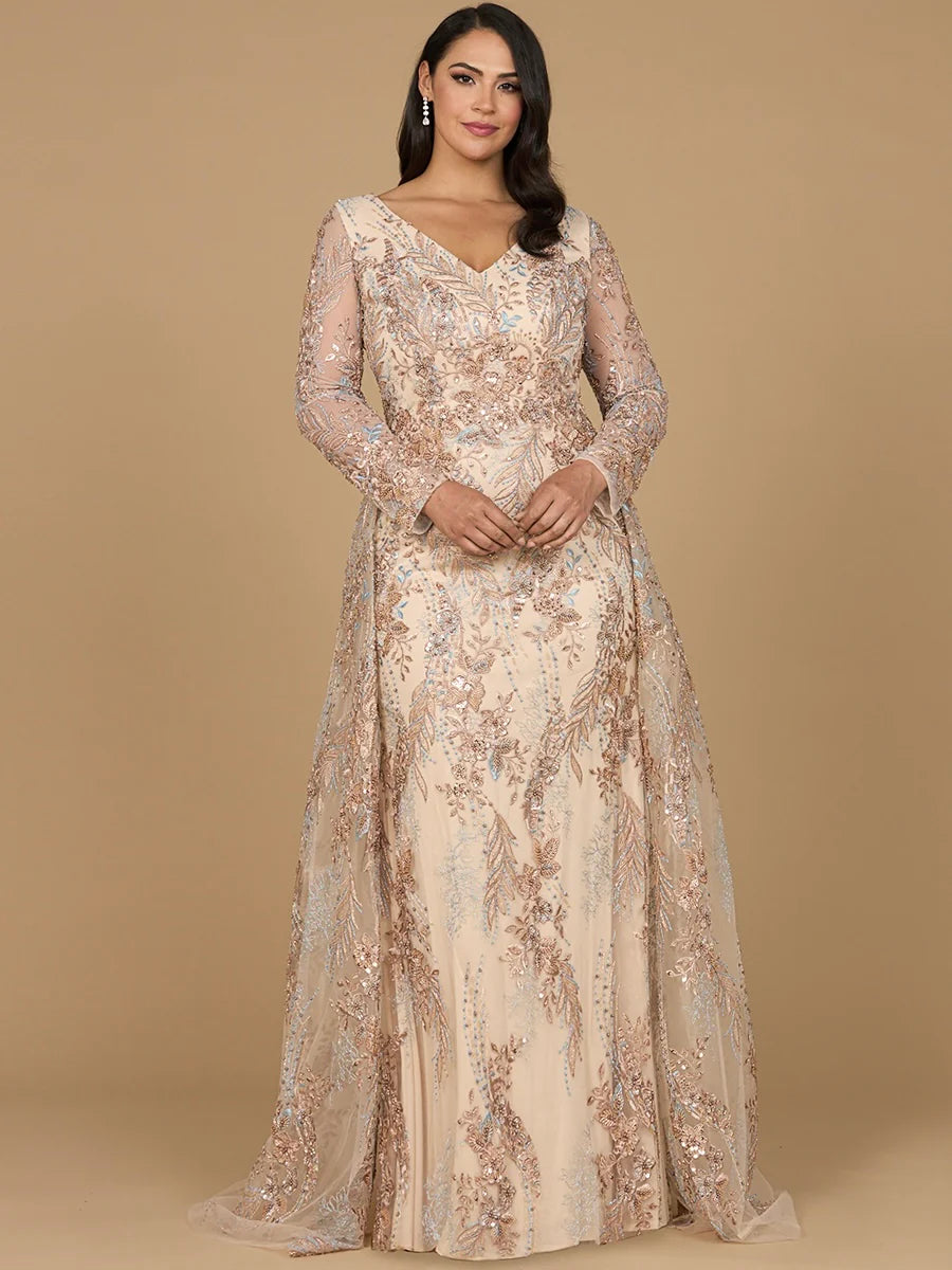 29046 Lace Long Sleeve Gown with Overskirt