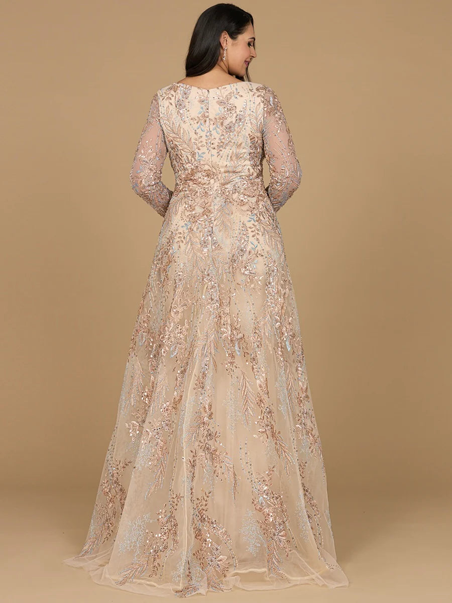 29046 Lace Long Sleeve Gown with Overskirt