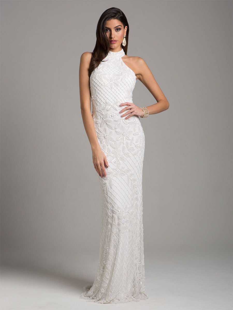 halter beaded dress Beaded Halter Gown with Sculpted Silhouette 49812