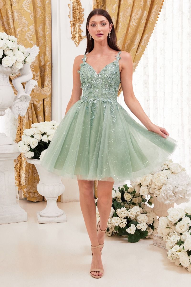 9245 A-LINE COCKTAIL DRESS WITH FLORAL DETAILS
