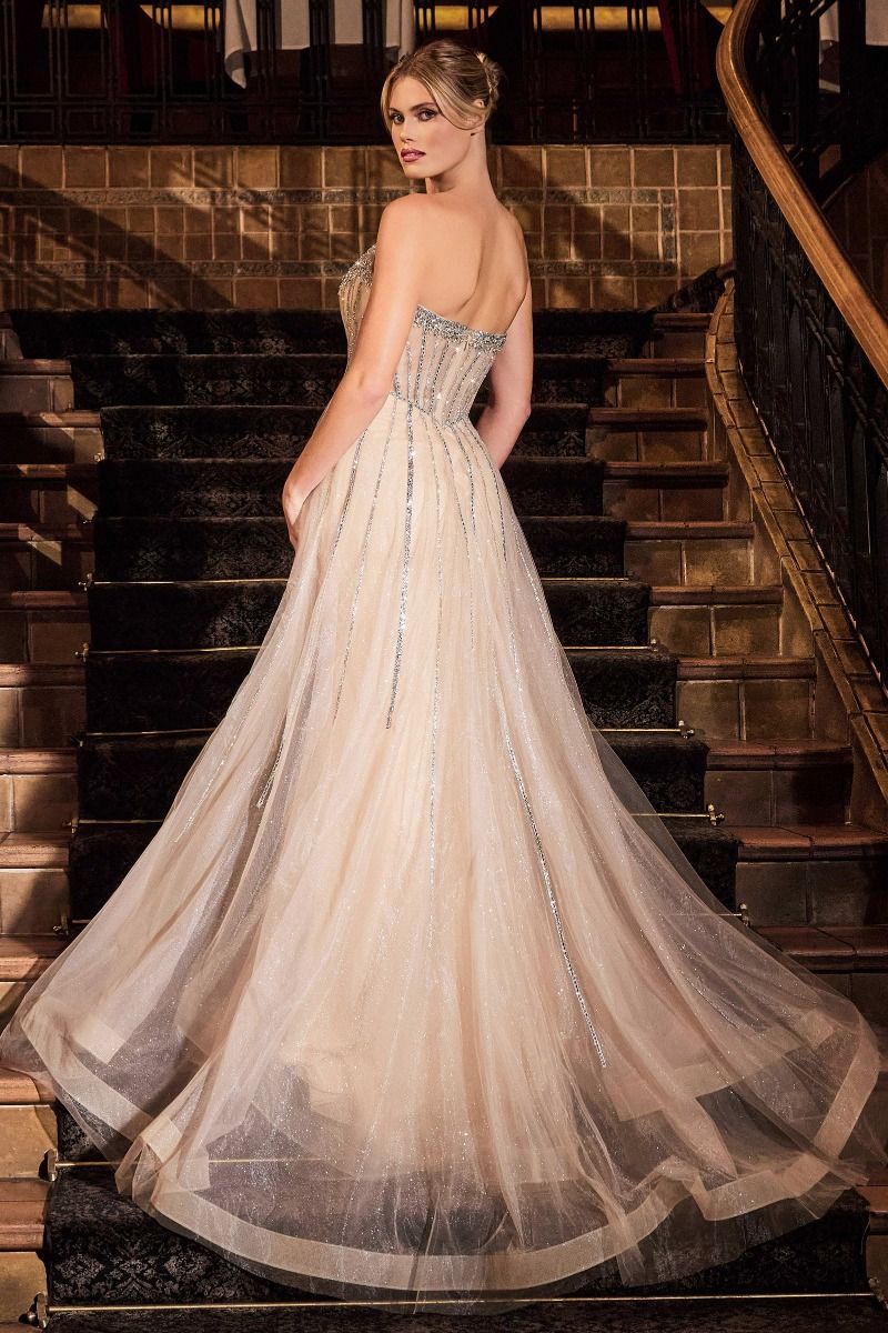 CB158 STRAPLESS CRYSTAL EMBELLISHED GOWN WITH OVERSKIRT