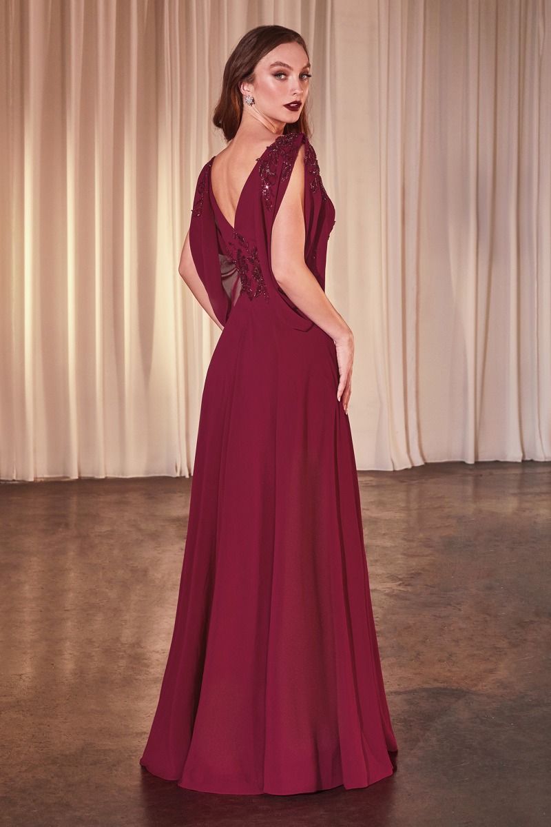 CDS508 A-LIINE Chiffon Modest Gown Burgundy / 14