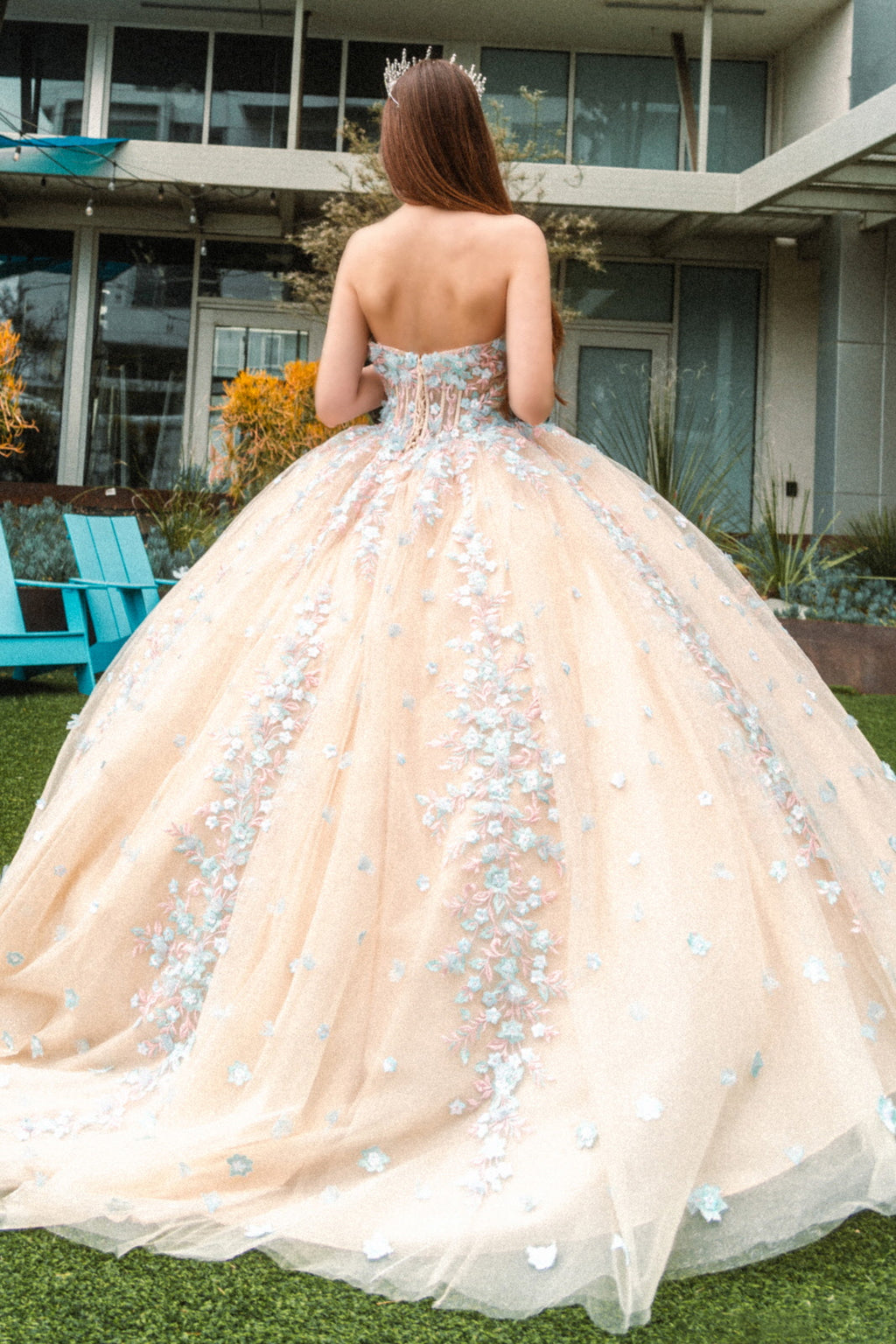 sheer floral applique dress Sheer Floral Applique Blush Wedding Dress
