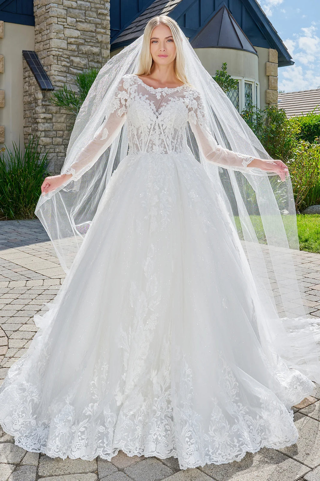 glitter floral wedding dress GLS Long Sequin 3D Flower Wedding Dress - Ivory - A-line Side Drapes