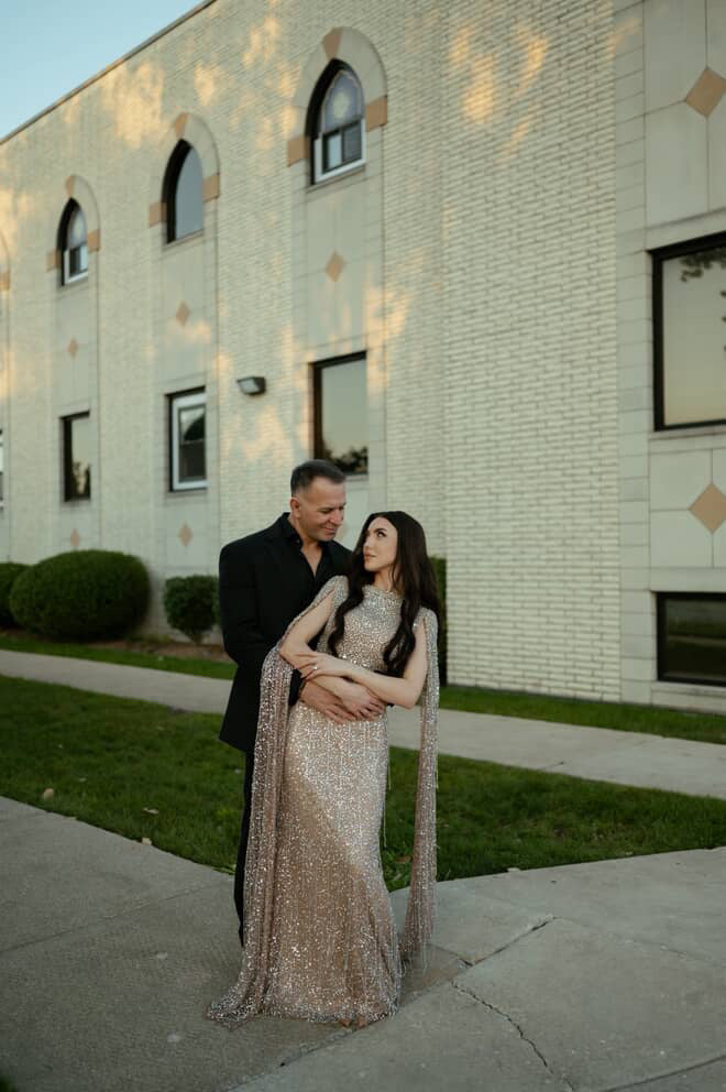 Aleya Drape Cape Sleeve Beaded Dress