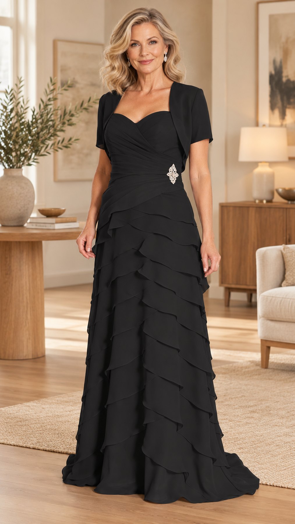 CLEARANCE - Juliet 1044 Spaghetti Strap Chiffon Formal Dress Multi Ruffle Hem (Size 3XL)