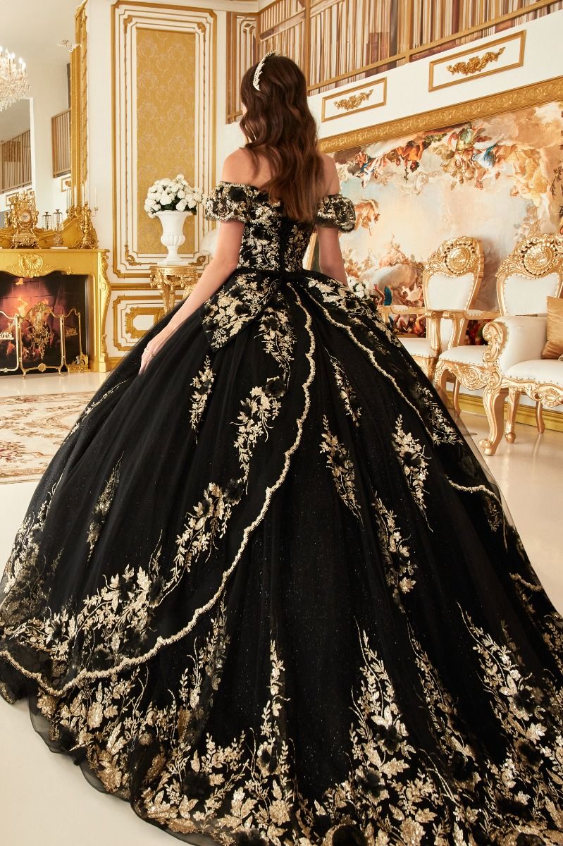 15701 FLORAL OFF THE SHOULDER QUINCE BALL GOWN CHAMPAGNE / S