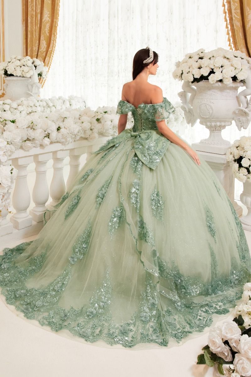 15701 FLORAL OFF THE SHOULDER QUINCE BALL GOWN