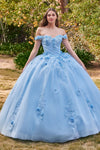 15702 OFF THE SHOULDER FLORAL QUINCE BALL GOWN
