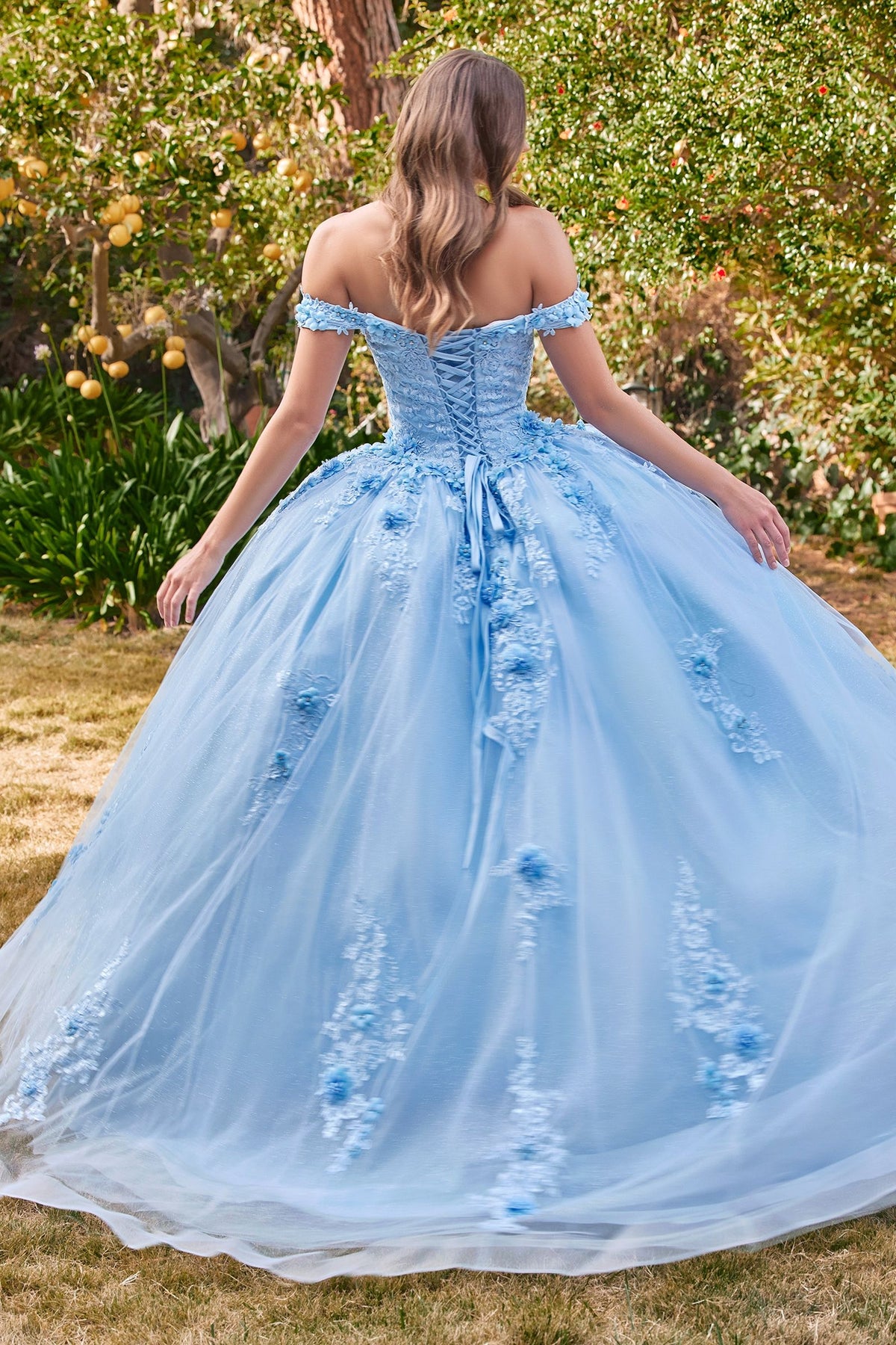 15702 OFF THE SHOULDER FLORAL QUINCE BALL GOWN