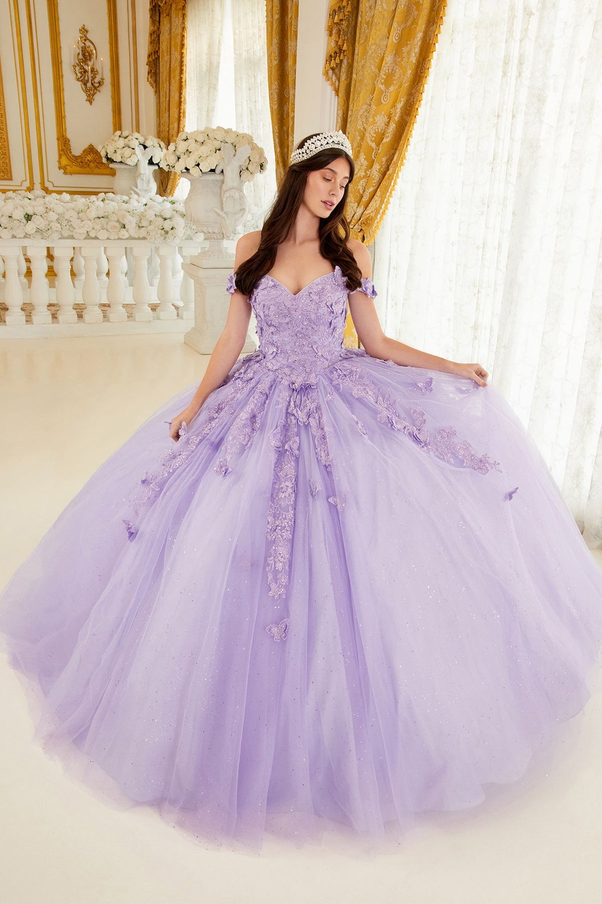 15709 LAYERED TULLE BALL GOWN WITH LACE APPLIQUE