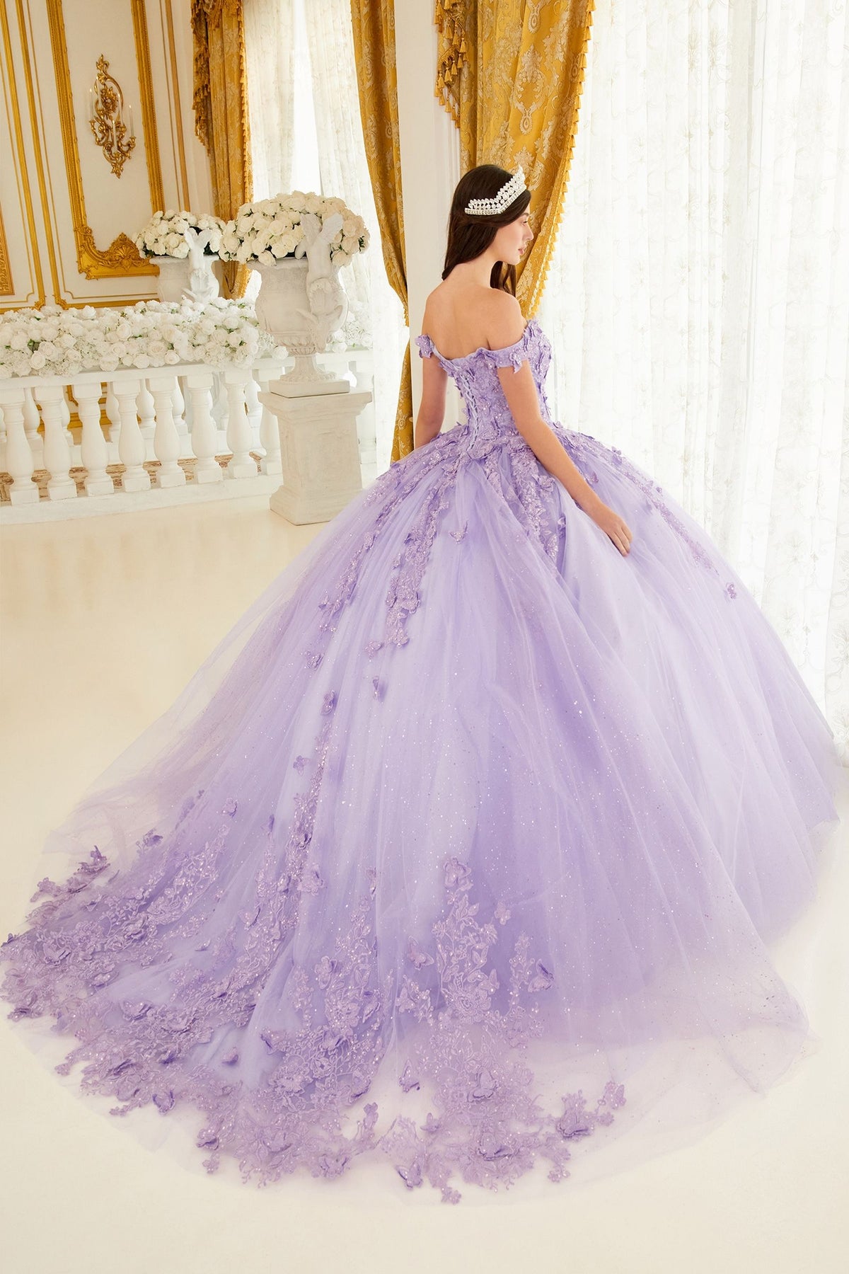 15709 LAYERED TULLE BALL GOWN WITH LACE APPLIQUE