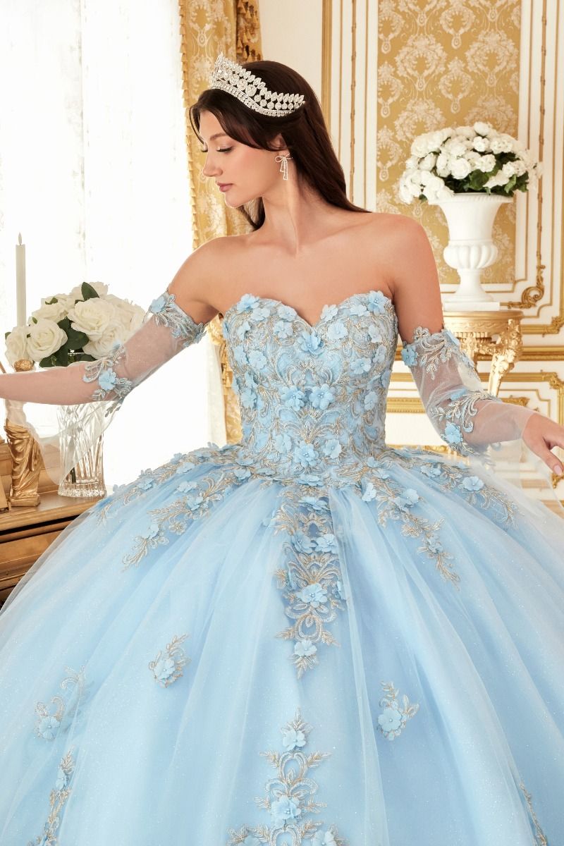 15714 LAYERED TULLE BALL GOWN WITH FLORAL APPLIQUE