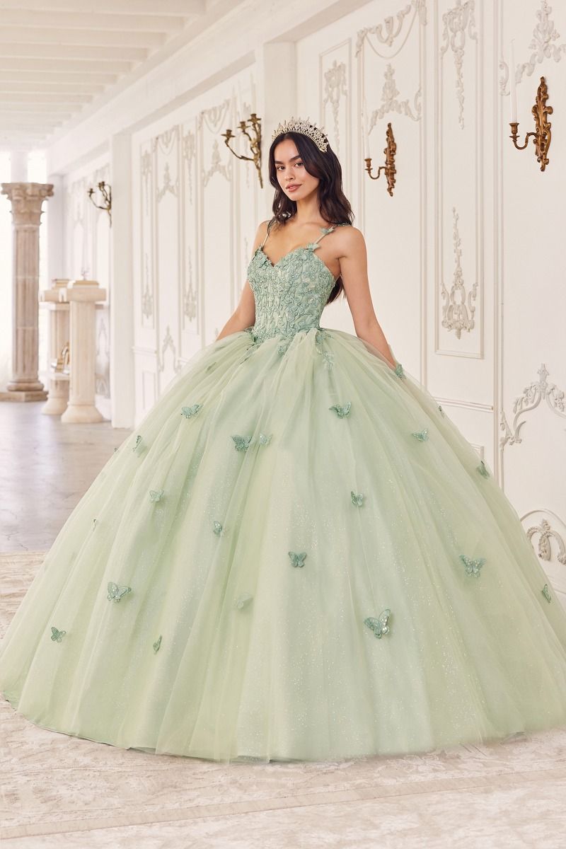 15718 SAGE LAYERED TULLE BALL GOWN