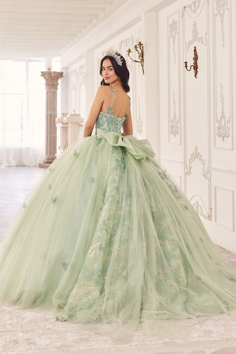 15718 SAGE LAYERED TULLE BALL GOWN