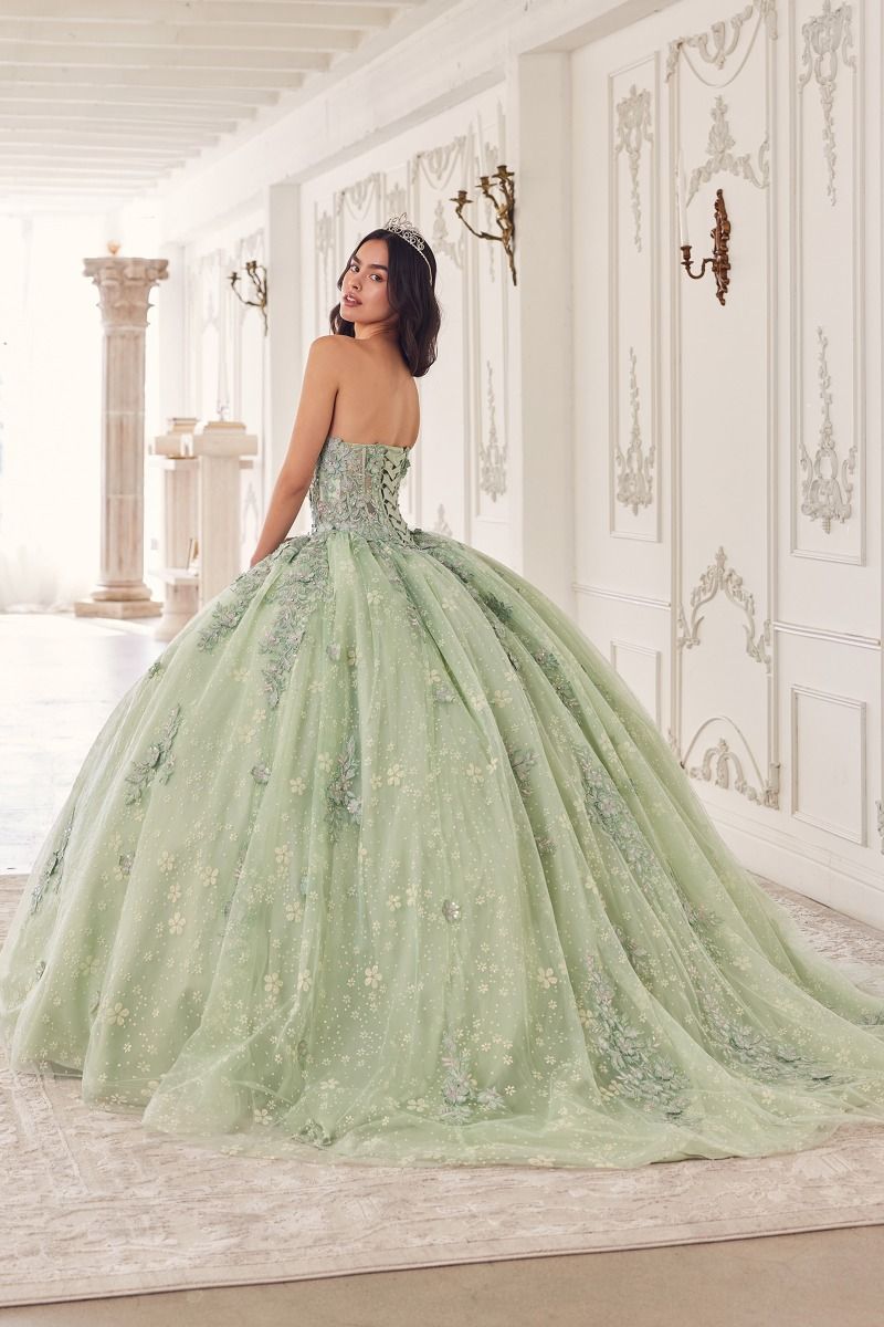 15722 STRAPLESS LACE QUINCEANERA BALL GOWN WITH REMOVABLE PUFF SLEEVES