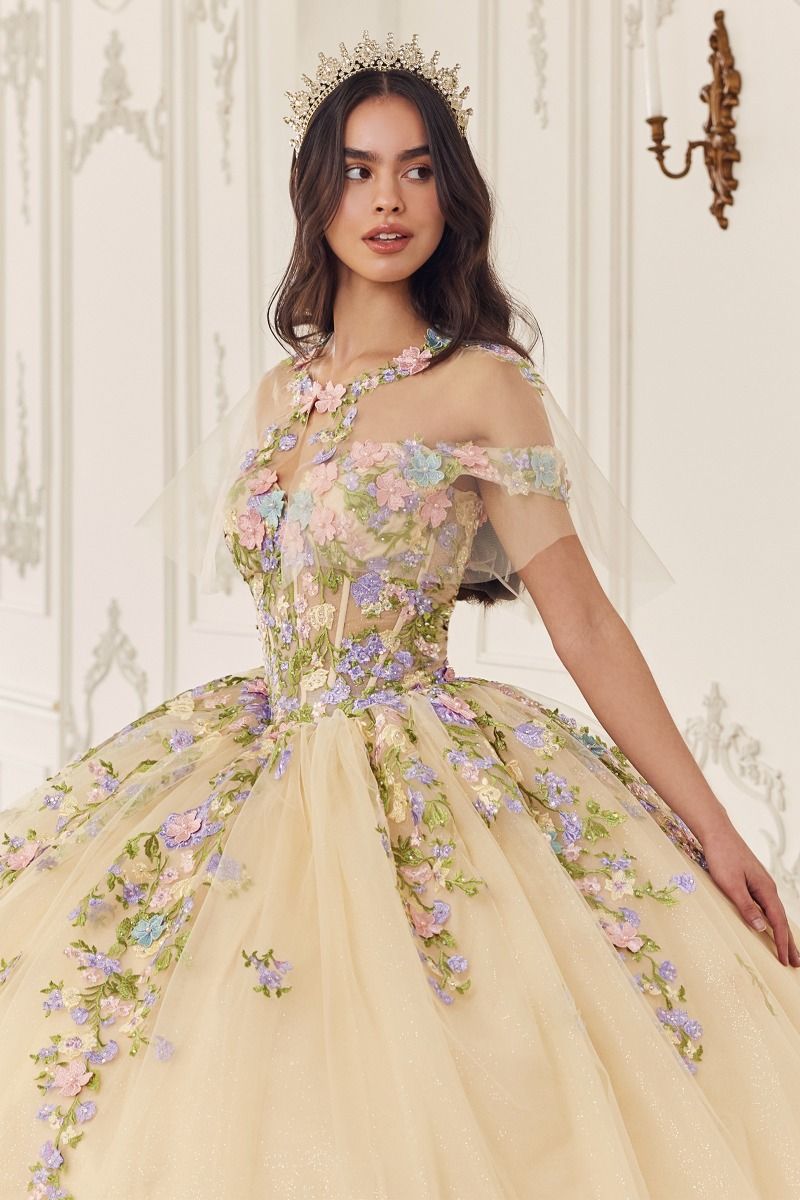 15724 MULTI COLORED FLORAL BALL GOWN