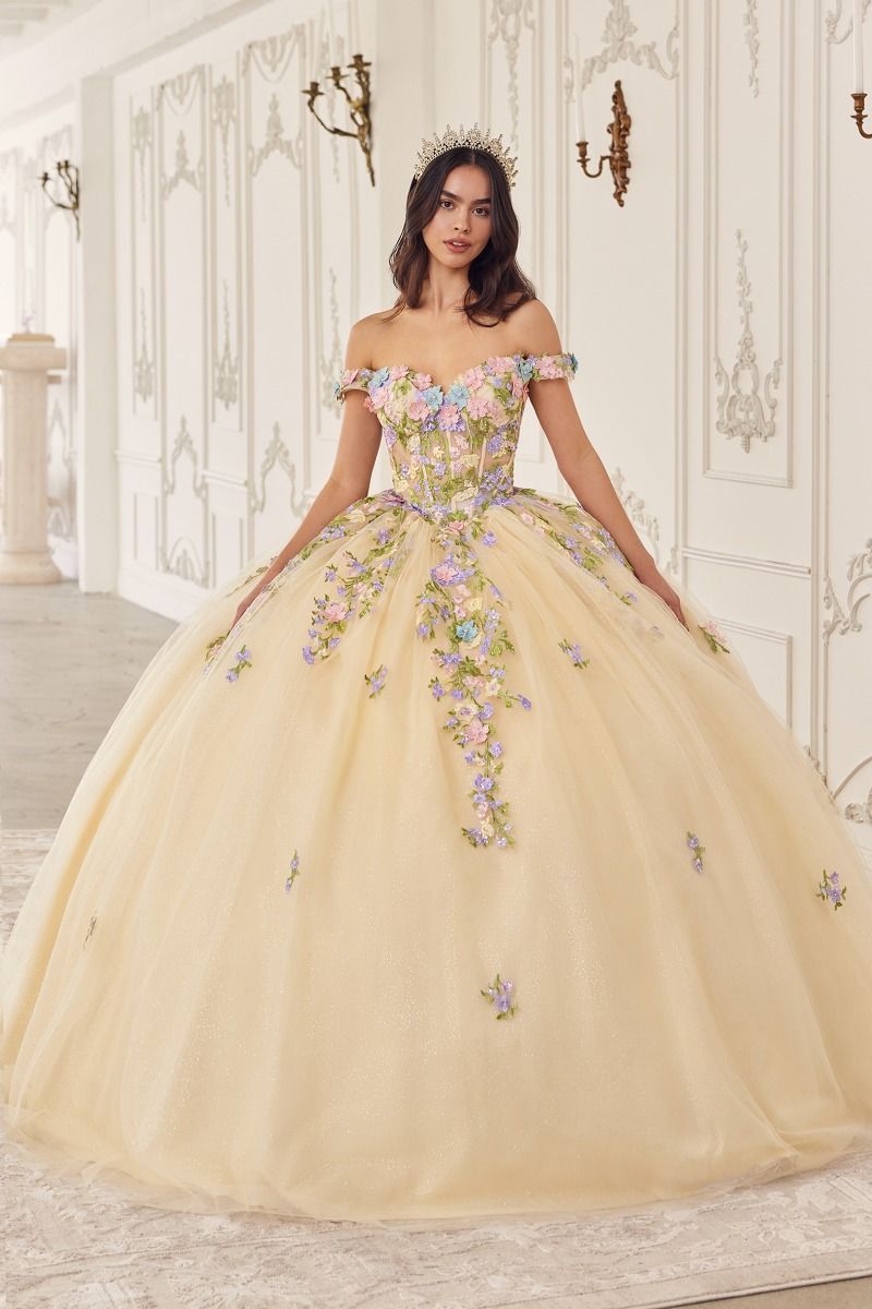 15724 MULTI COLORED FLORAL BALL GOWN