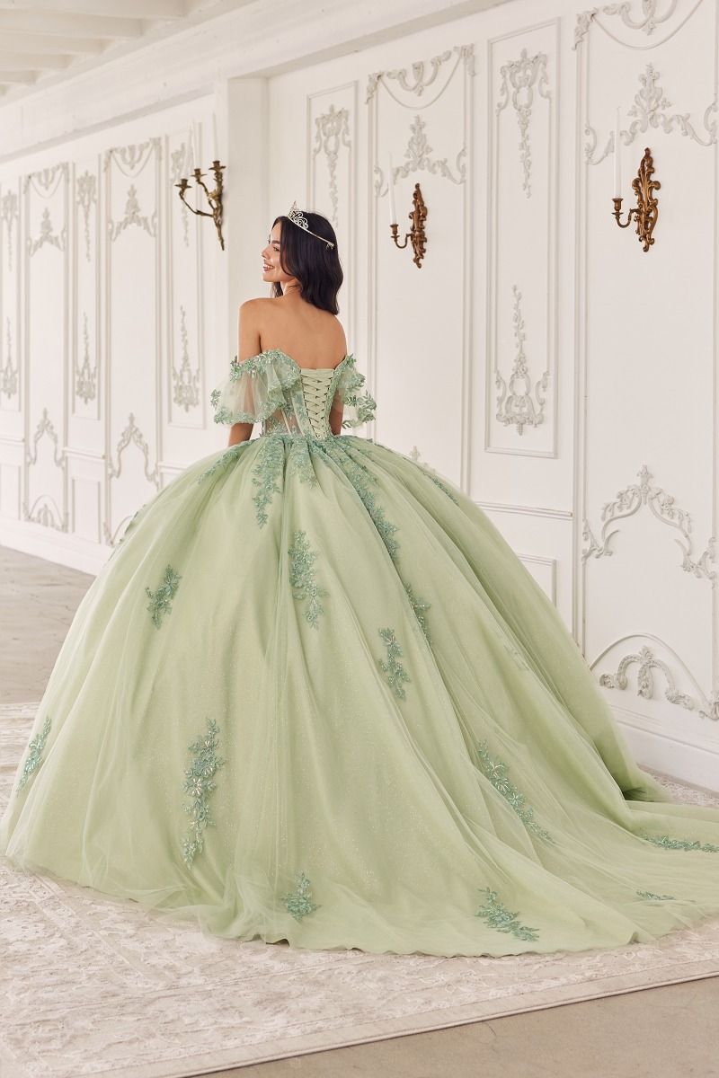 15725 OFF THE SHOULDER FLUTTER SLEEVE BALL GOWN