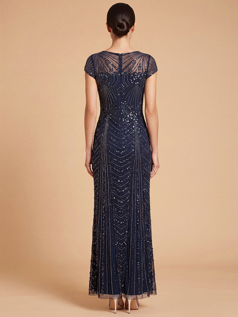 Lara Beaded Cap Sleeve Sheath Gown | 28829