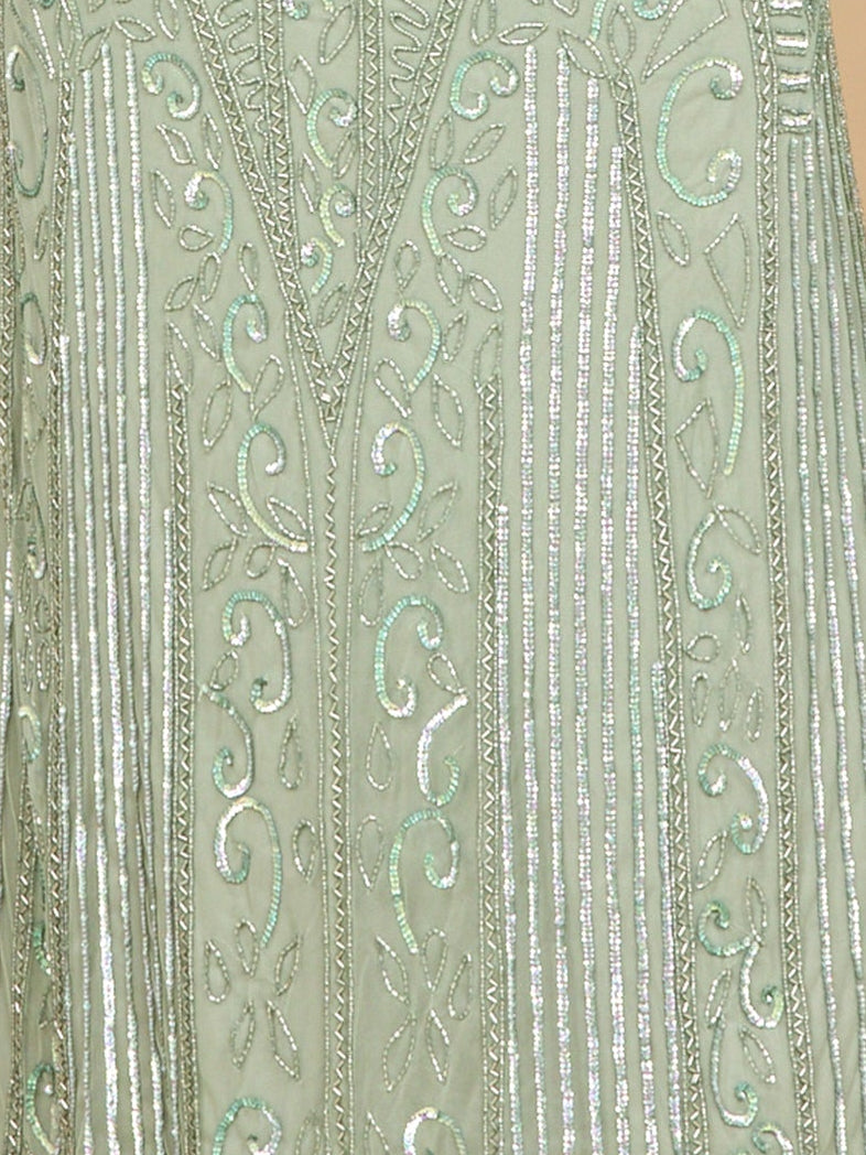 Long Sleeve Geometric Beaded Gown | 28875