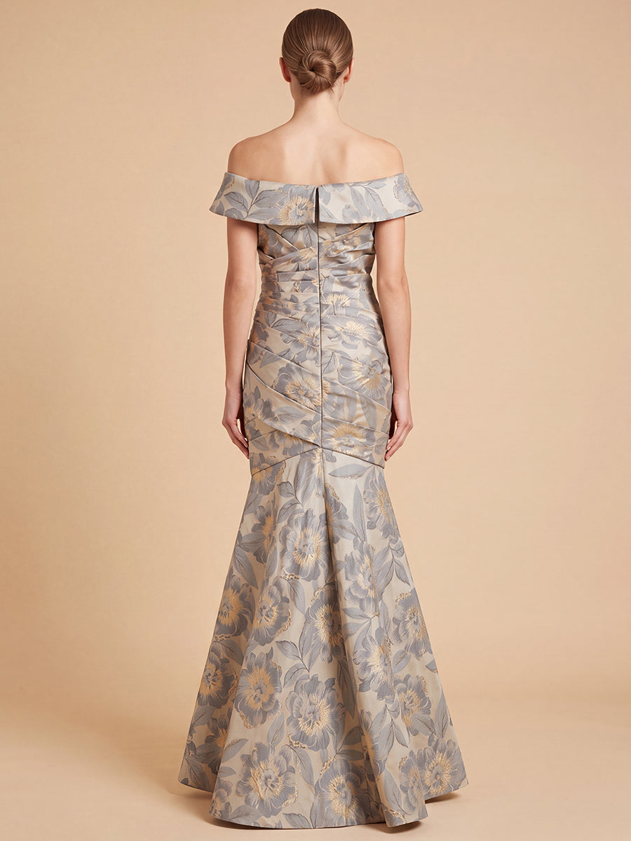 Off Shoulder Brocade Mermaid Gown