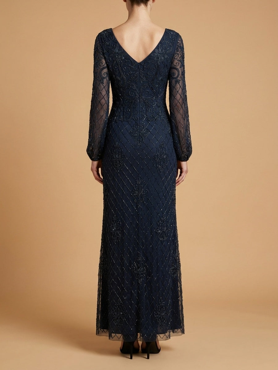 Long Sleeve Beaded Gown with Bishop Sleeves | 28955