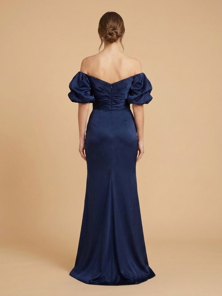 Off Shoulder Satin Dress with Slit | 28957