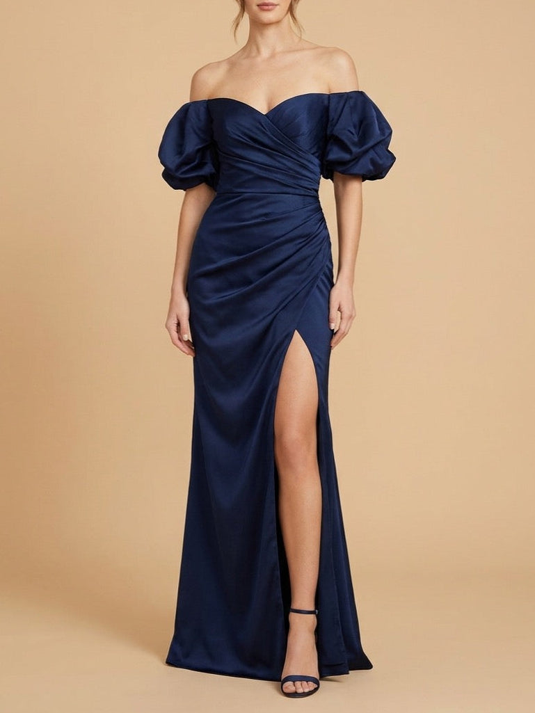 Off Shoulder Satin Dress with Slit | 28957
