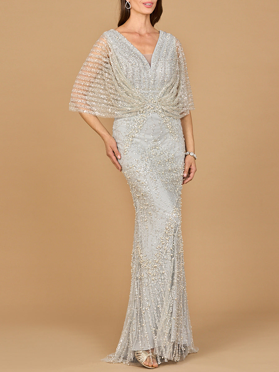 Cape Sleeve Mermaid Gown