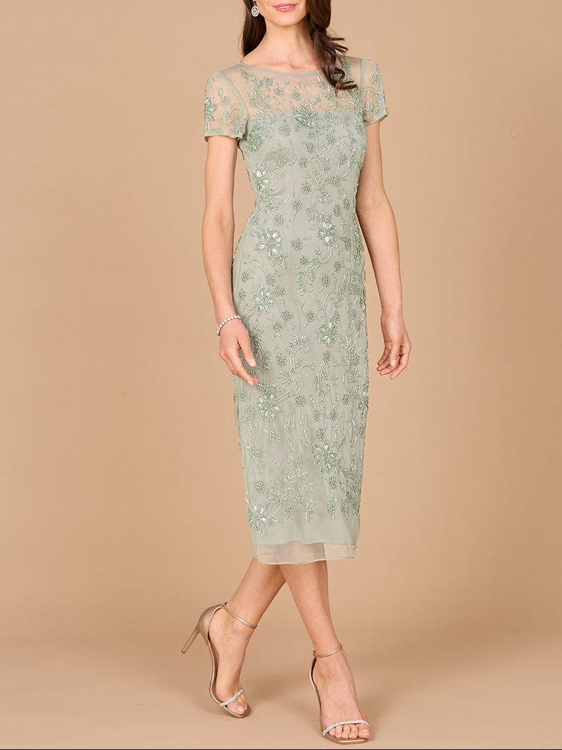 Beaded Midi Dress with Cap Sleeves Mint / 2
