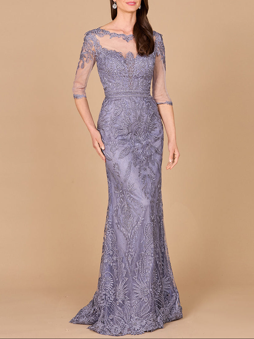 Detachable Half Sleeve Lace Sheath Gown