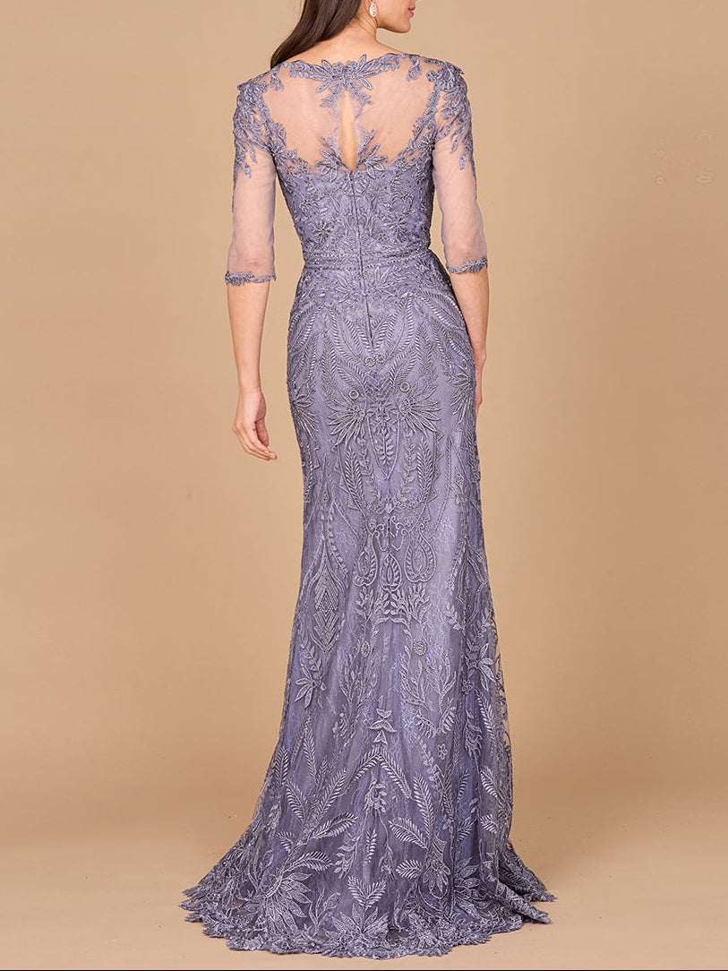 Detachable Half Sleeve Lace Sheath Gown