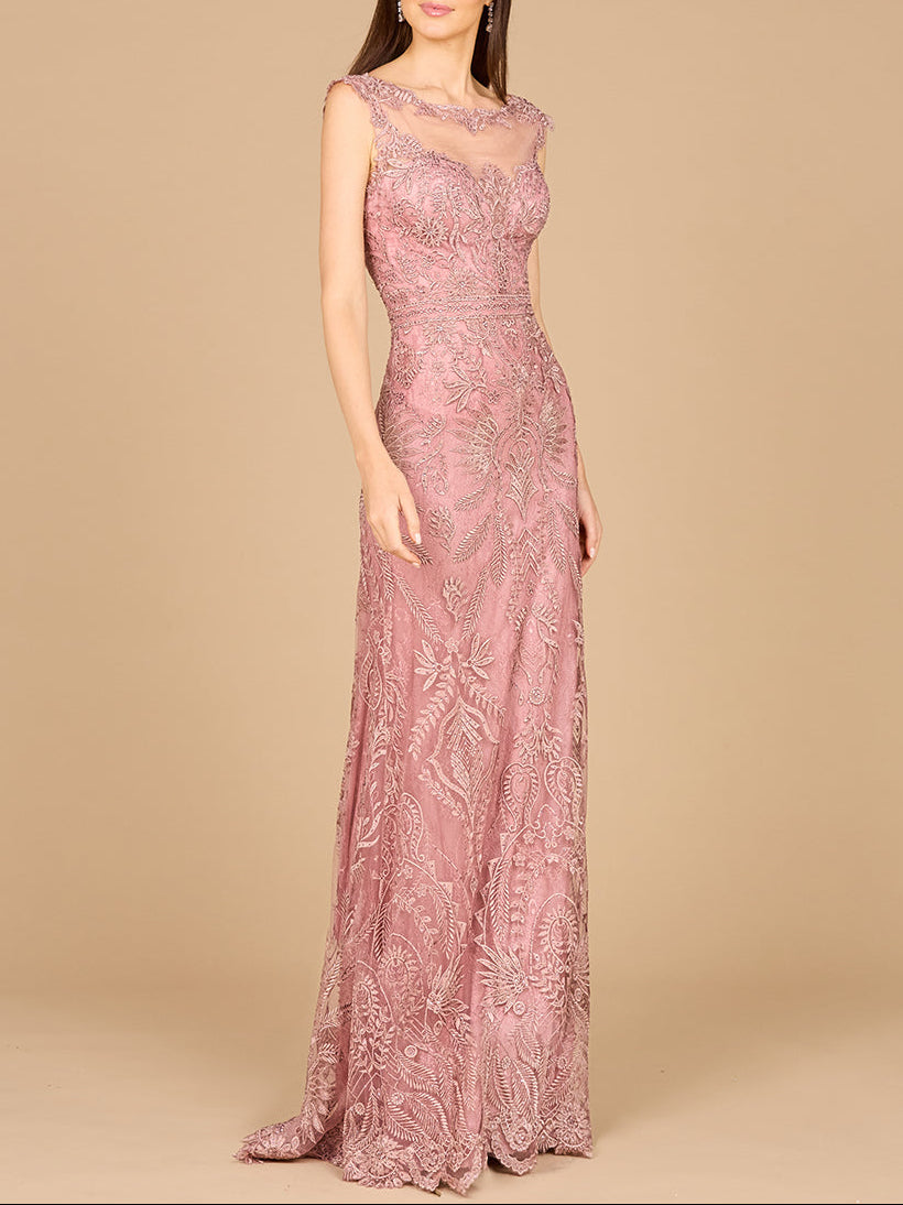 Detachable Half Sleeve Lace Sheath Gown