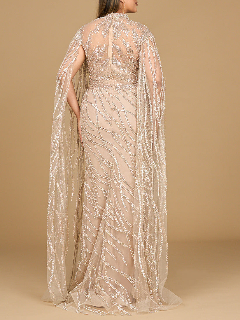 High Neck Gown with Long Cape Sleeves