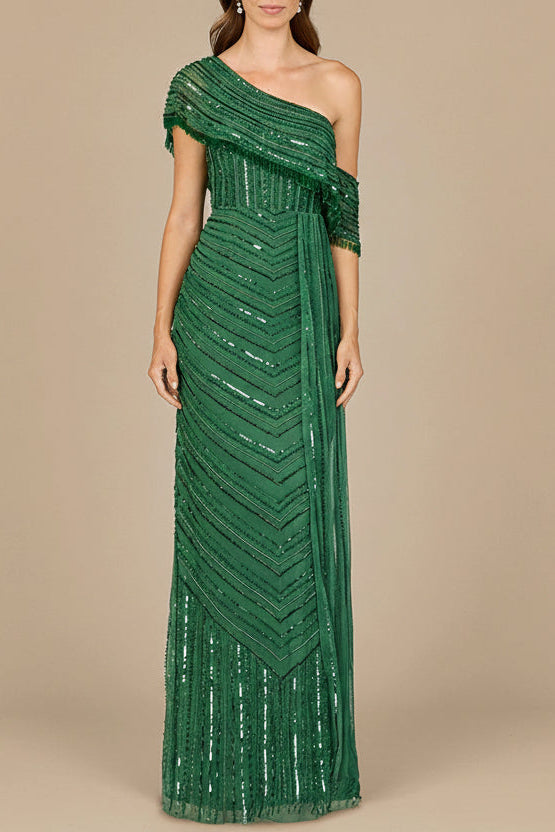 Off Shoulder Sheath Beaded Gown