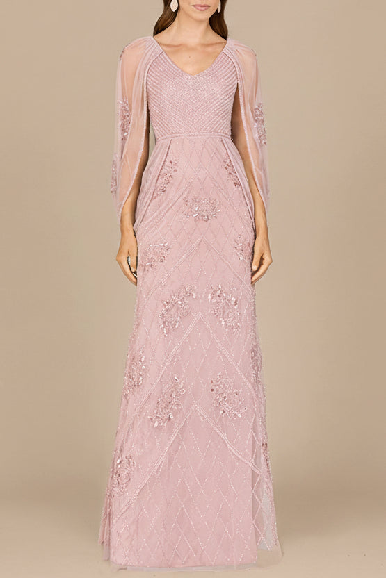 Beaded Cape Sleeve Dress