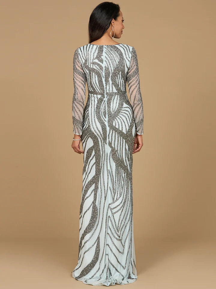 LARA 29165 - CASCADING BEADS LONG SLEEVE DRESS