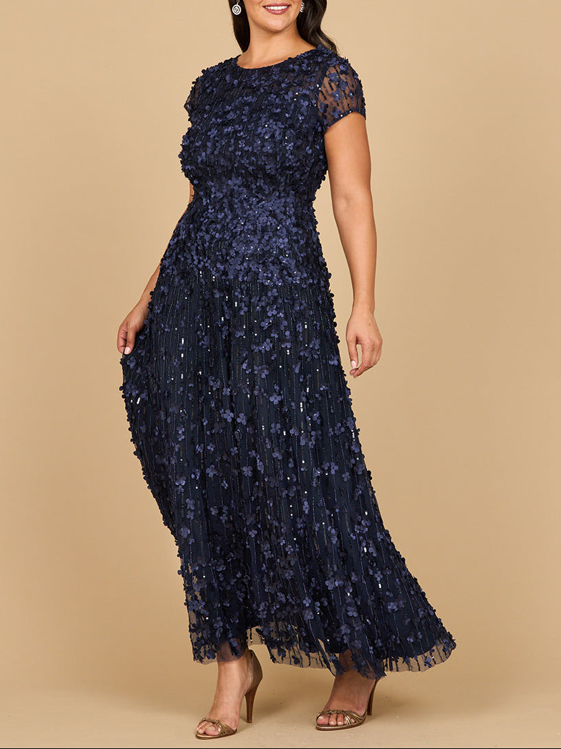 3D Floral Embellished Cap Sleeve Gown | 29181
