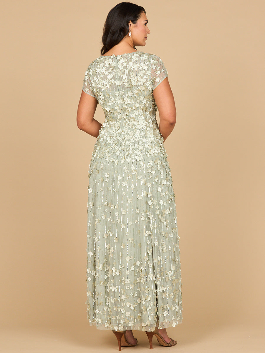 3D Floral Embellished Cap Sleeve Gown | 29181