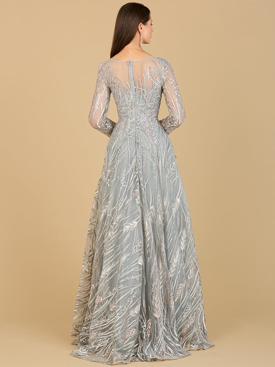 Long Sleeve Illusion Neck Gown