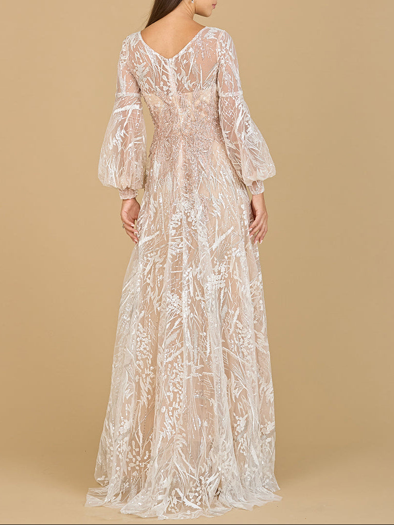 V Neckline Long Sleeve Gown