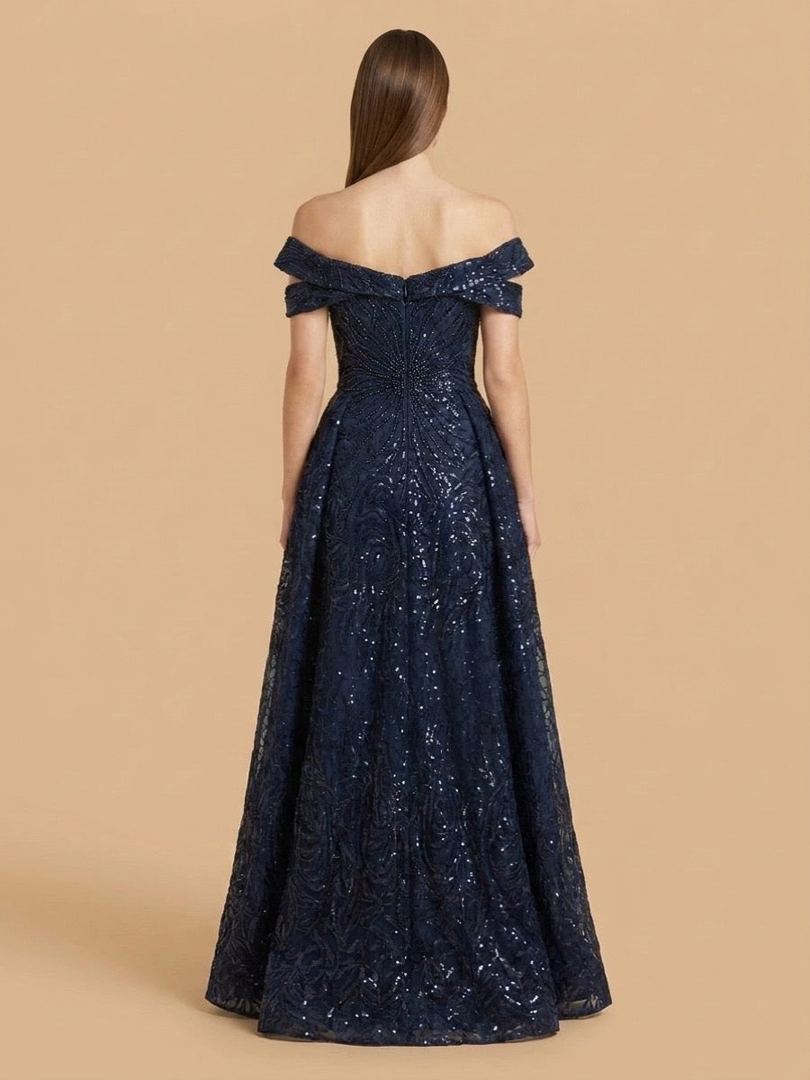 Off Shoulder Mermaid Lace Gown with Overskirt