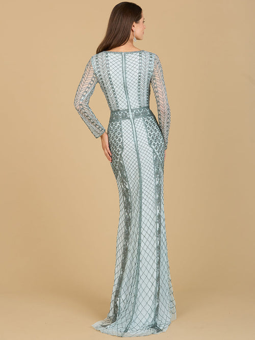 LARA 29365 - LONG SLEEVE BEADED DRESS