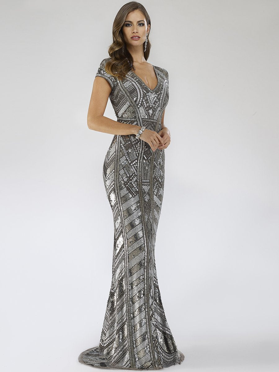 silver dress petite TFNC Petite cowl neck maxi dress with open back in silver sequin