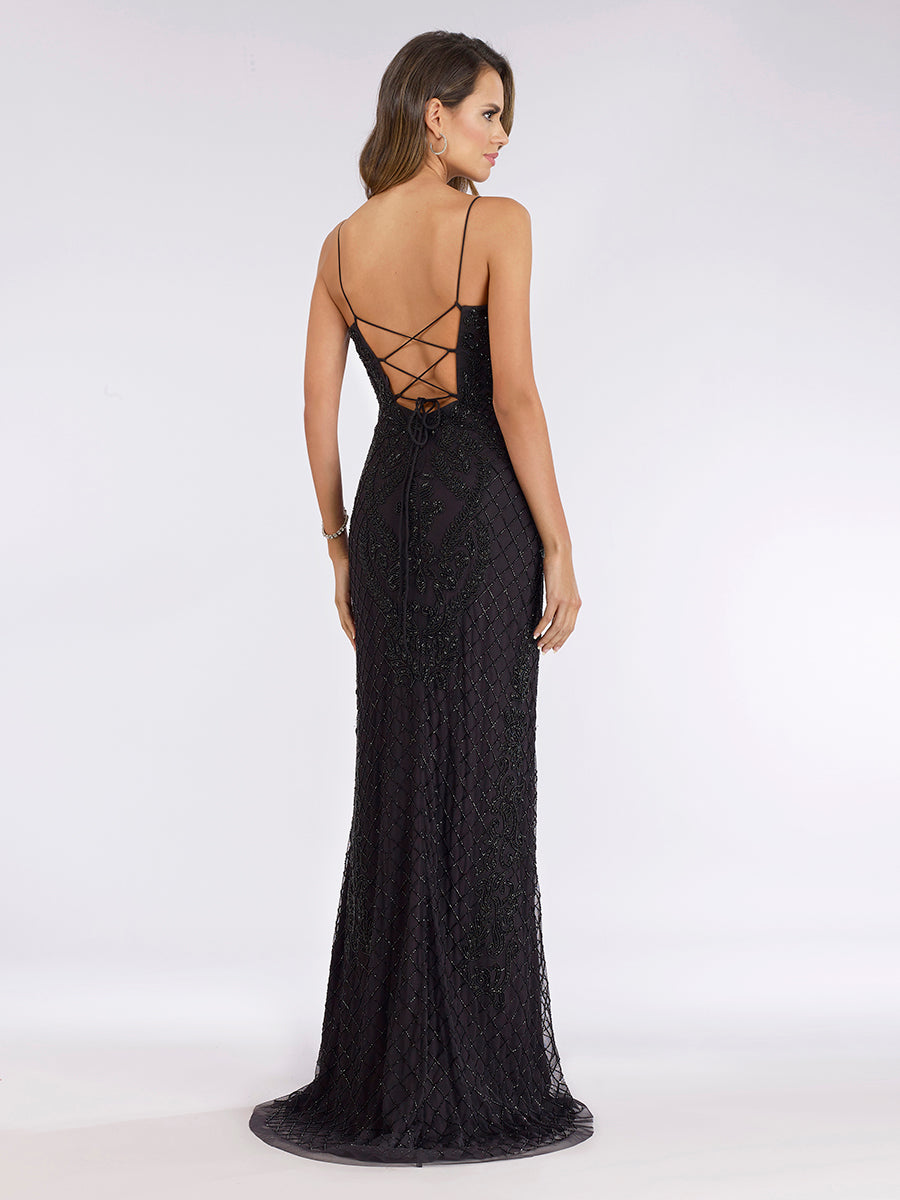 Lara 29577 - Scoop Neck, Lace Up Open Back Dress
