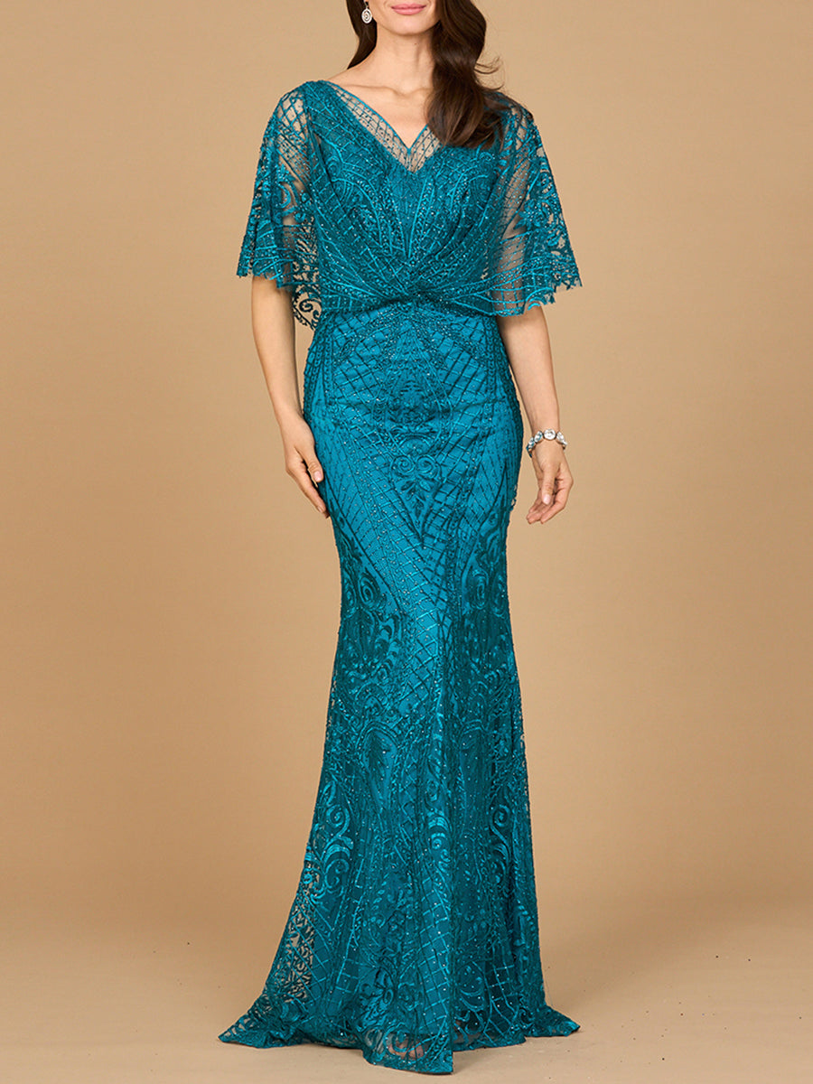Cape Sleeve Mermaid Gown | 29673