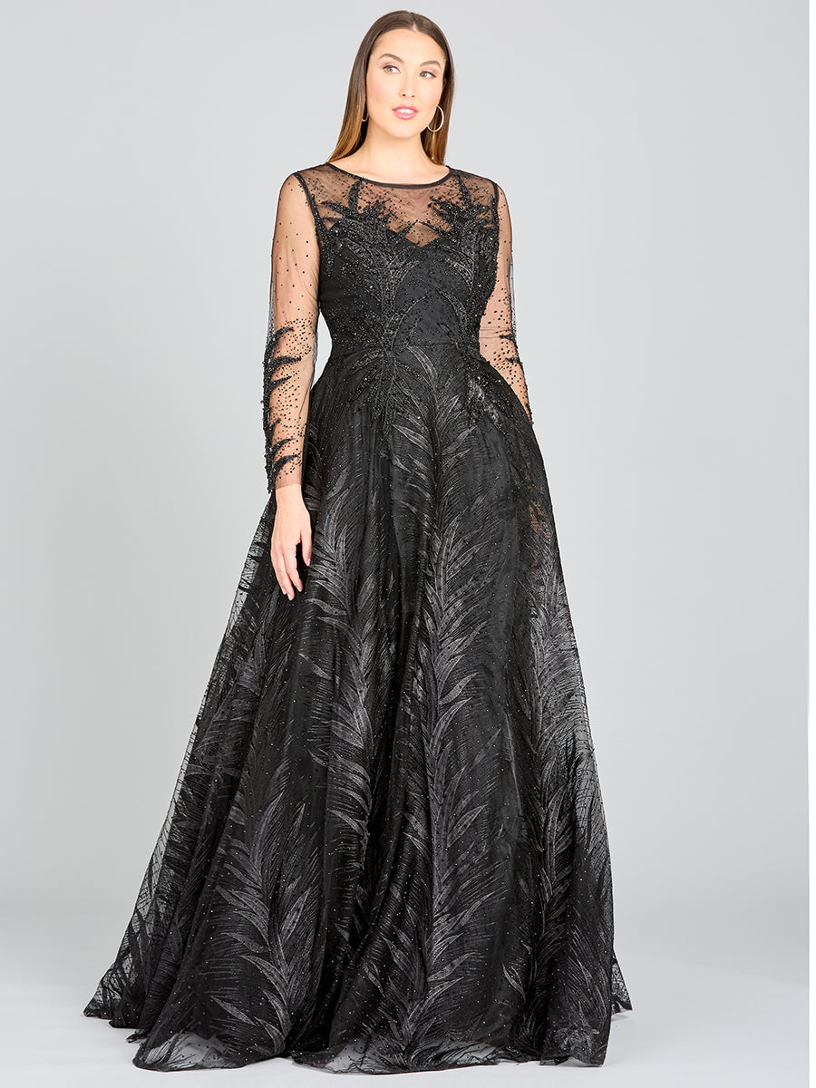 Lara 29761 - High Neck Sheer Long Sleeve Embellished Gown